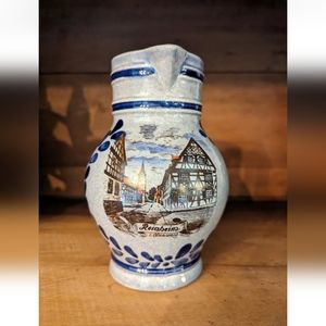 German Reinheim Pottery Stoneware Pitcher Blue Gray 6 "